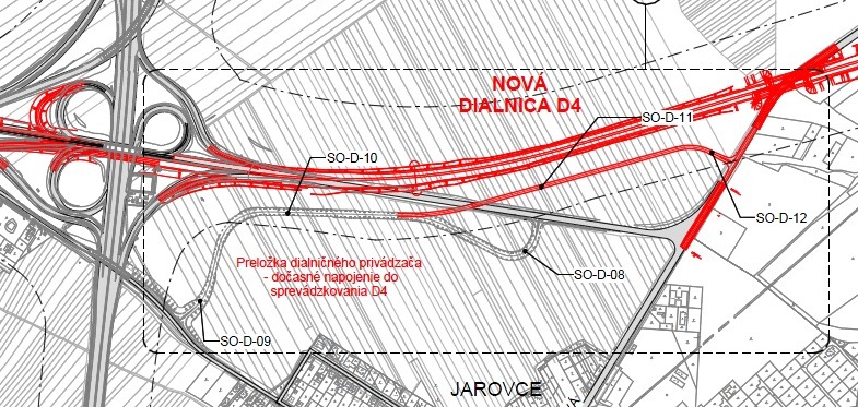Návrh novej cesty na napojenie Film Parku Jarovce bez potreby prejazdu Jaroviec. Zdroj: EIA