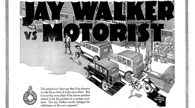 1930 noviny PSA varujú pred jaywalkermi, ktoré boli predávané v celej krajine 